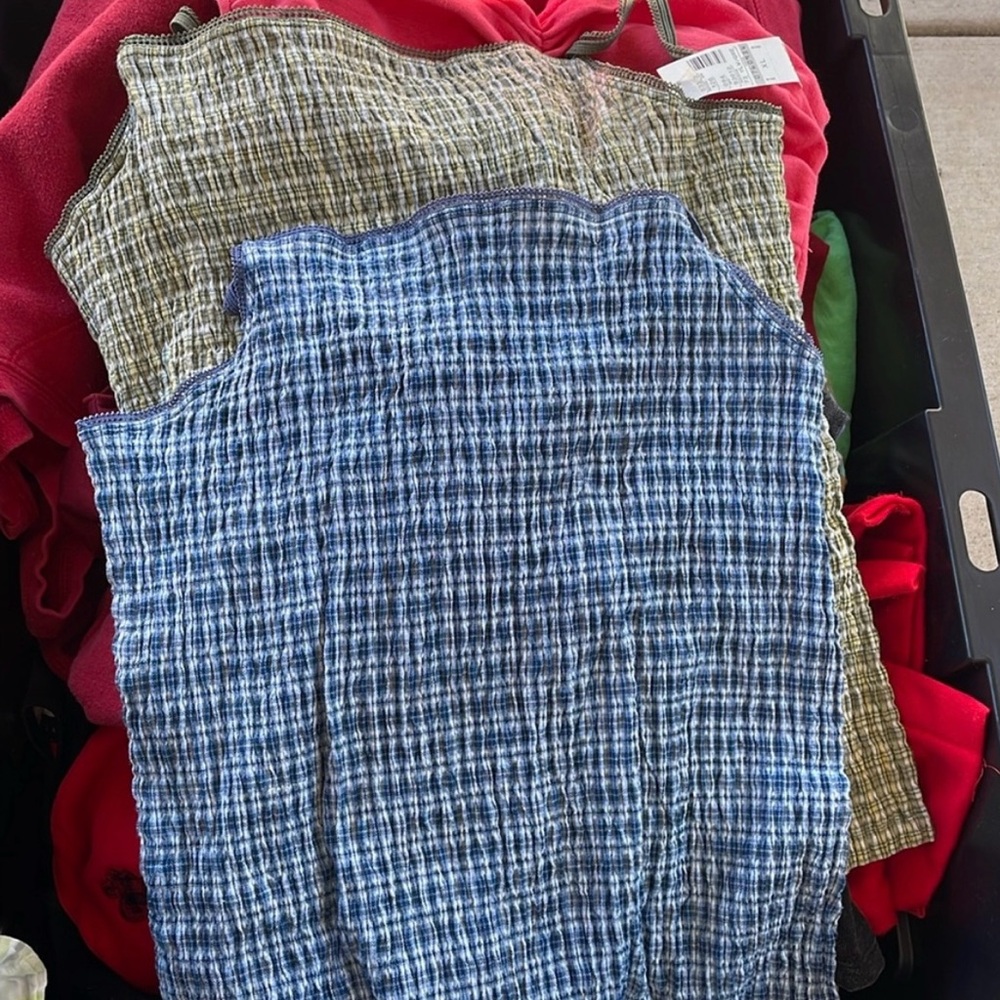 Blue and Yellow Plaid Sleeveless Tops
